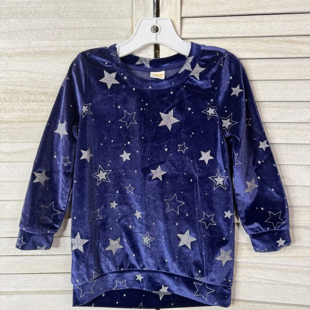 Gymboree Navy Velvet Top with Silver Stars. Excellent Condition. Size XS